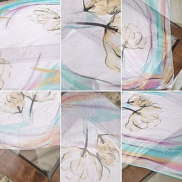 Vtg multicolour pastel watercolour oversized chiffon scarf - Picture 9 of 10